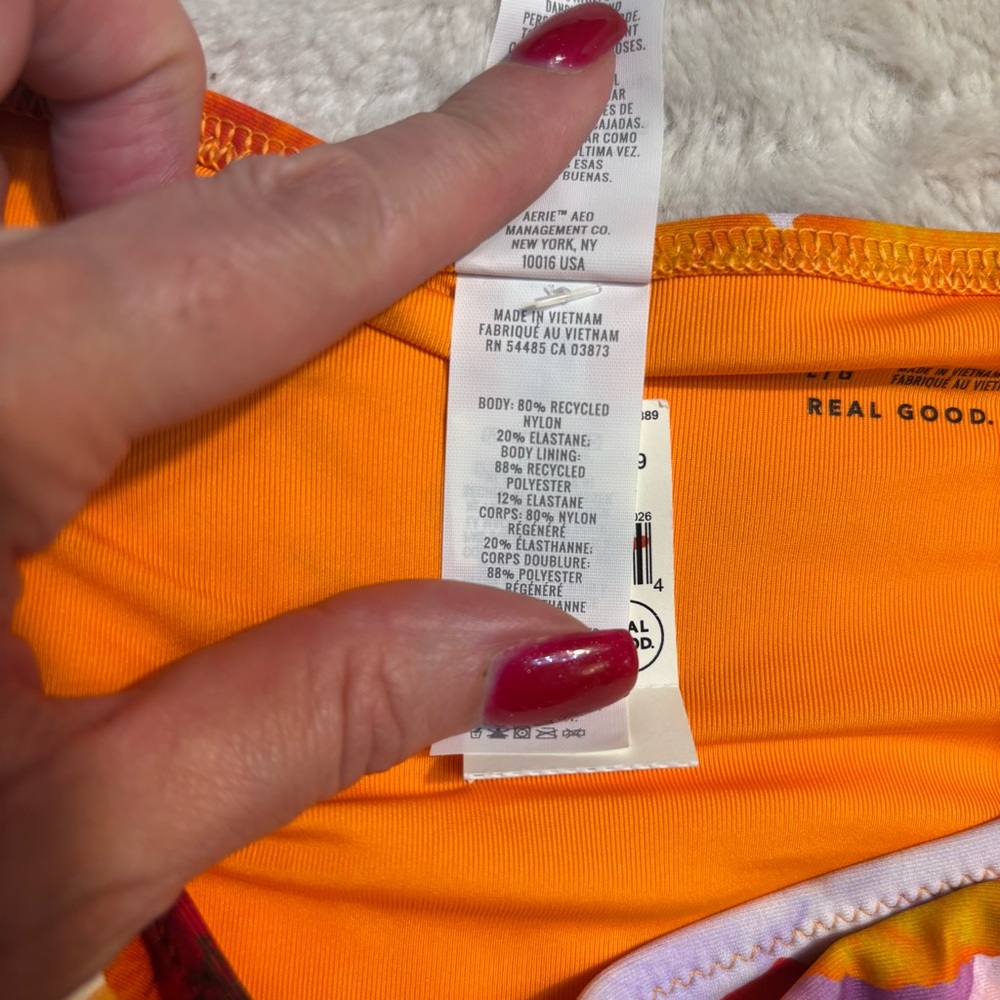 NWT Aerie Bikini Bottom Large Bright Orange Pink Floral Full Coverage Stretch - Picture 7 of 9